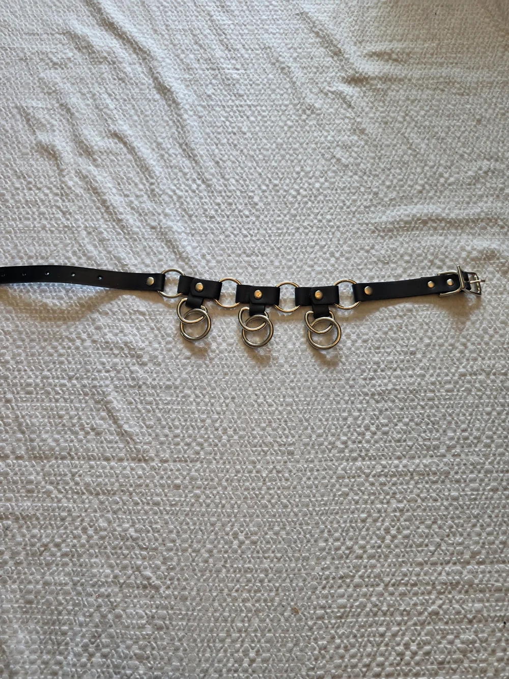 Hot Topic Black Leather Choker with Silver Rings Vtg